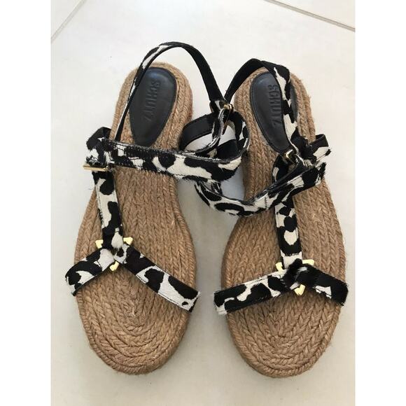 Schutz Sandalia Salto Baixo Platform Jute Animal Print Sandals - Picture 2 of 12